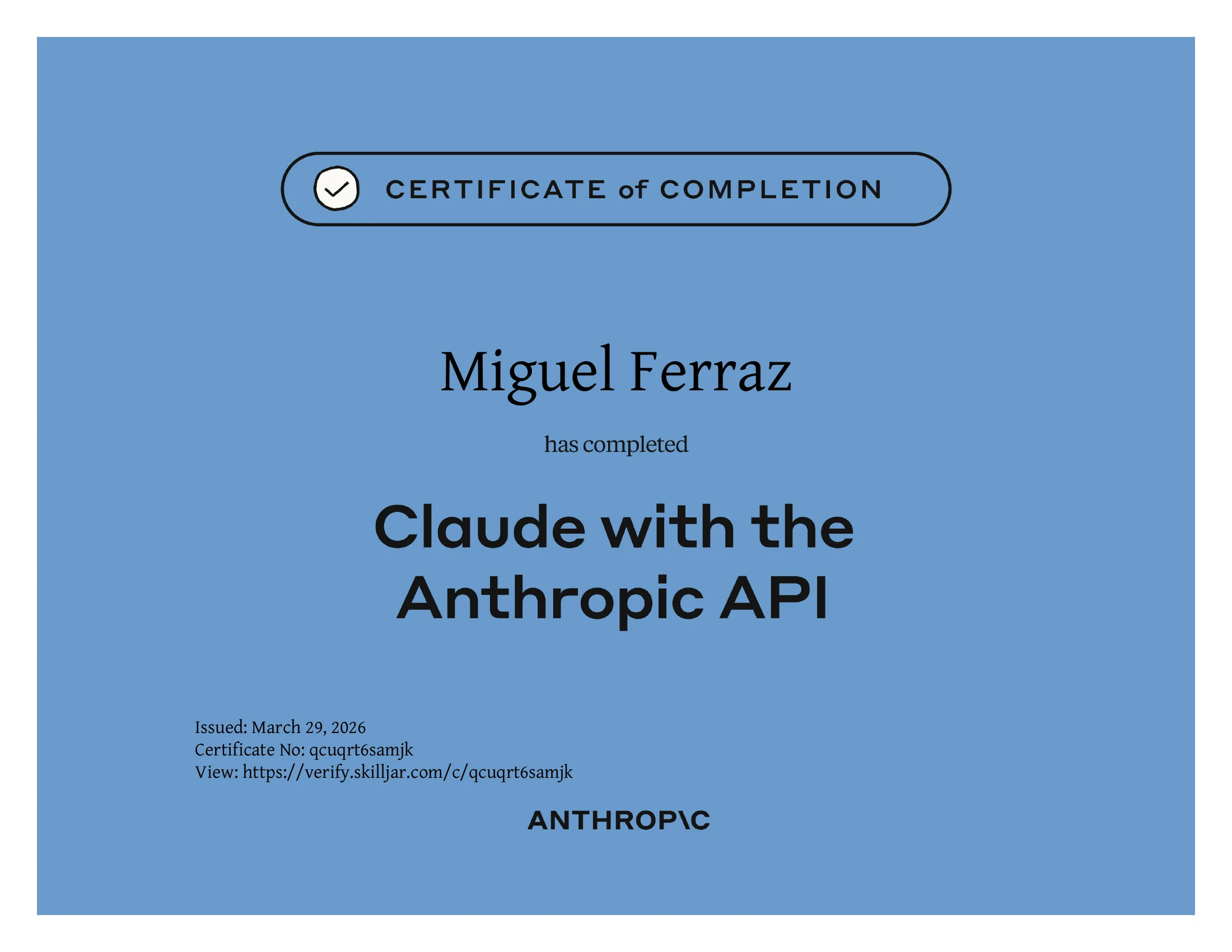 Zertifikat: Claude with the Anthropic API